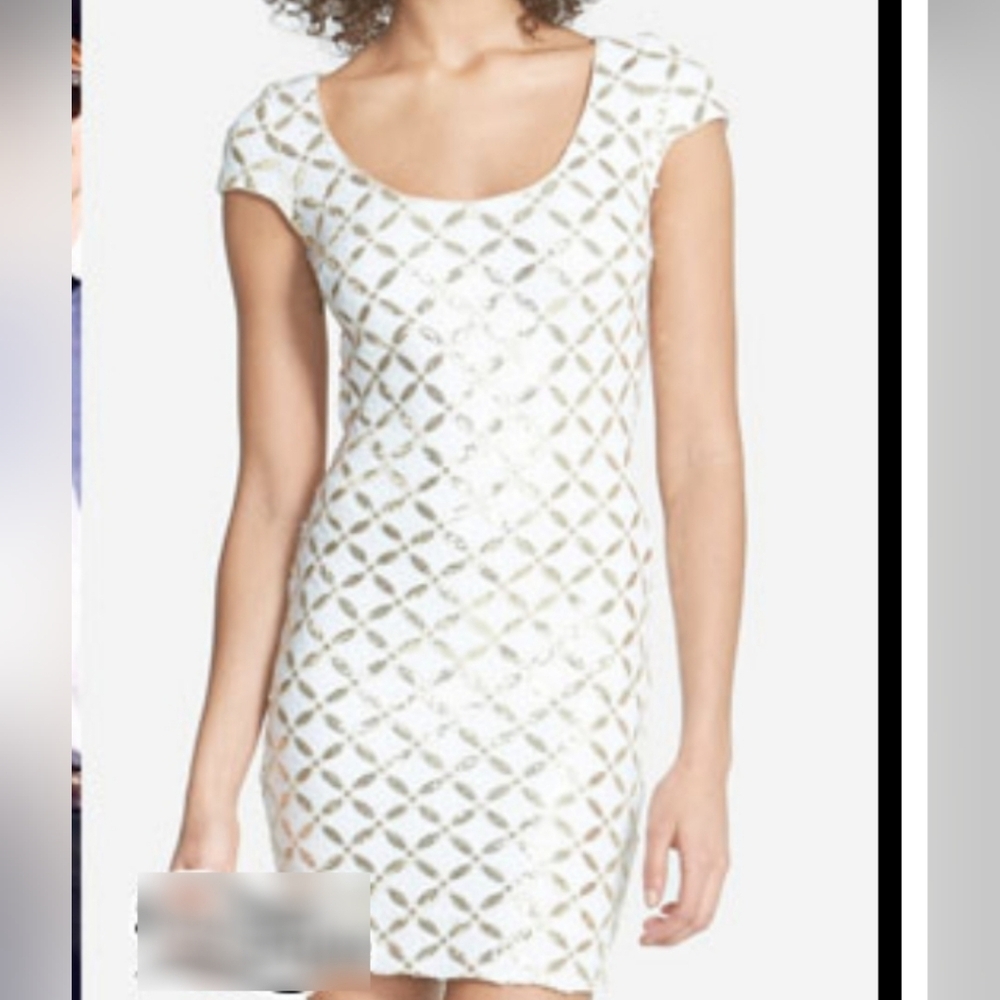 White Gold Sequin Open Back Dress The Population Dress Sz Xs Spring Summer Party